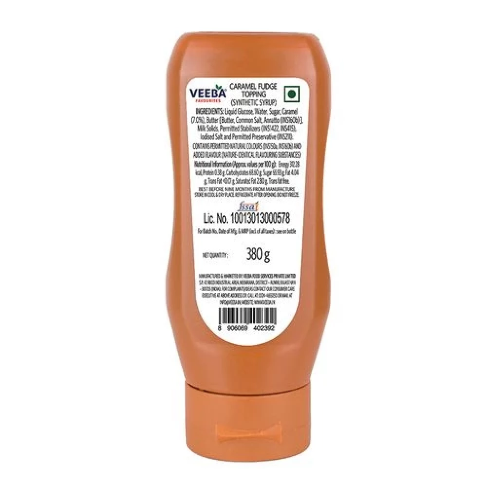 VEEBA Caramel Fudge Topping, 380 g Pet Jar-2.webp